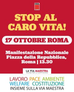 Stop al caro vita, manifestazione nazionale, 17 ottobre 2026, 13.30, Roma, Piazza della Repubblica