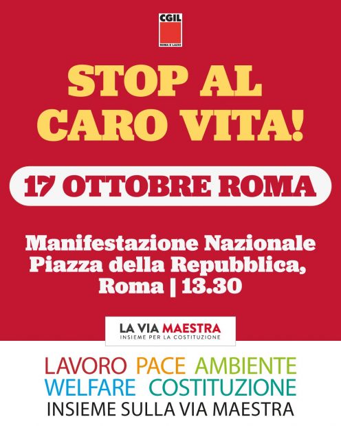 Stop al caro vita, manifestazione nazionale, 17 ottobre 2026, 13.30, Roma, Piazza della Repubblica